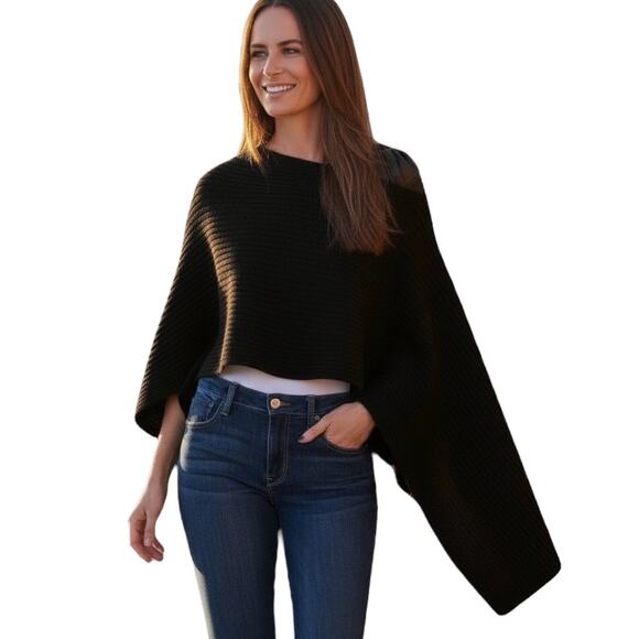 Henri Bendel 100% Cashmere Boatneck T Cape Sweater Black One Size - Picture 2 of 8